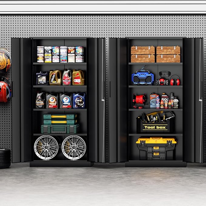 72” Metal Storage Cabinet, Lockable File Cabinets with 2 Doors and 4 Adjustable Shelves, Steel Tool Cabinets with Lock for Office, Home, Gym, Black-Small