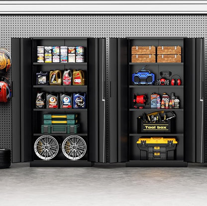 72” Metal Storage Cabinet, Lockable File Cabinets with 2 Doors and 4 Adjustable Shelves, Steel Tool Cabinets with Lock for Office, Home, Gym, Black-Small