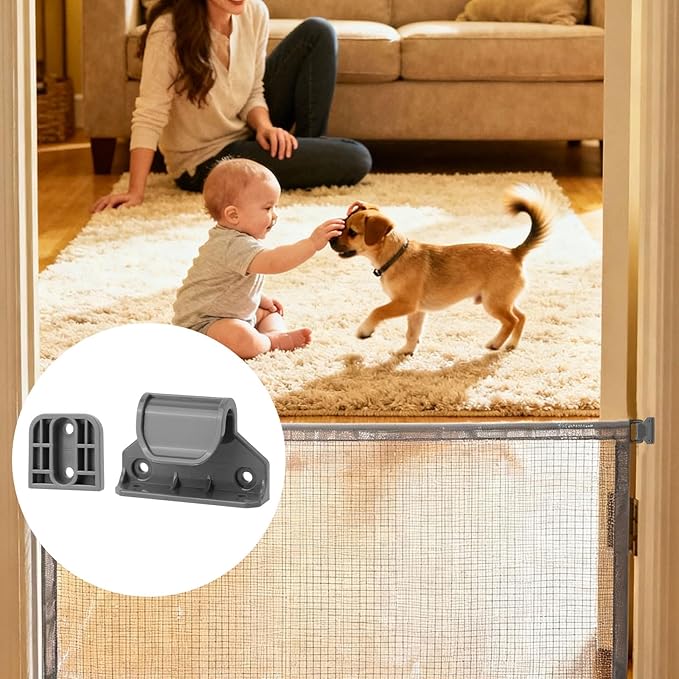 Retractable Baby Gate Replacement Parts Kit, Extension Hardware Set with 2 Latches 2 Brackets & Screws for Baby Gate Wall Mounting (Gray)