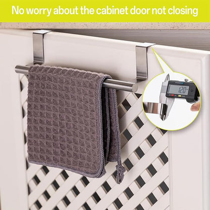 Over Cabinet Towel Bar 9", Kitchen Towel Rack Over Cabinet Door, Stainless Steel Cabinet Door Towel Holder, Dish Towel Holder for Cabinet Door, Silver, 2 Pack