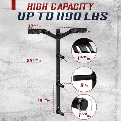 Yes4All 6 Pegs & 4 Barbell Storage Racks Load Up to 1190 LBS - Wall Mounted Weight Plate Tree & Barbell Holder