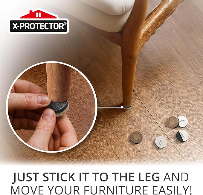 X-Protector Felt Furniture Sliders for Hardwood Floors 24 PCS 1” - Self-Adhesive Furniture Slider - Heavy-Duty Furniture Movers for Hard Surfaces - Felt Sliders - Move Your Furniture Easily!