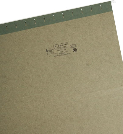 Smead Hanging File Folder with Tab, 1/3-Cut Adjustable Tab, Legal Size, Standard Green, 25 per Box