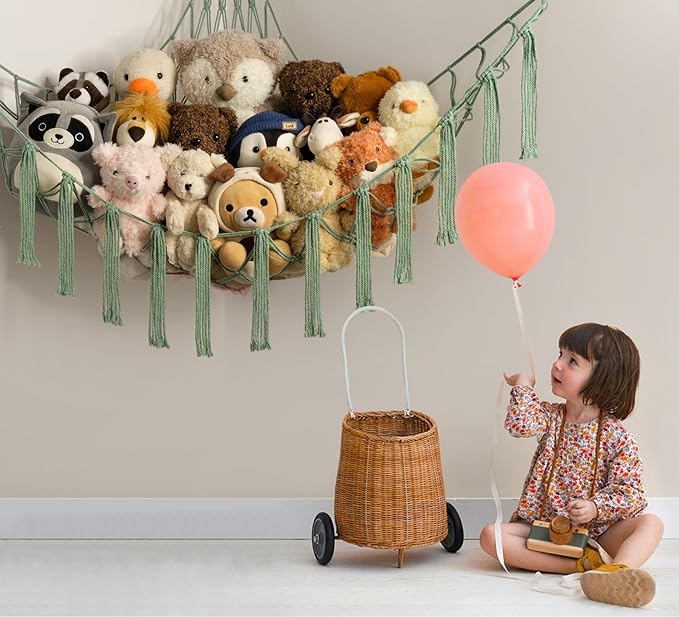 Stuffed Animal Storage Hammock or Net - Large Toy Hammock Net for Stuffed Animals Corner - Hanging Stuff Animal Organizer Holder Ideas for Plush - Baby Nursery Wall Bedroom Room Decor