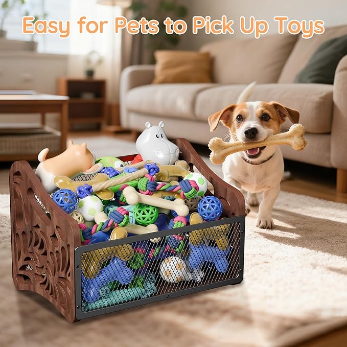 handrong Large Dog Toy Basket,Wood Dog Toy Box,Cat Toy Basket Box,Dogs Toys Storage Bin,Pet Toys Baskets for Living Room Outdoors Organizing Storage