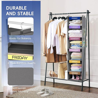 VERONLY Weekly Hanging Closet Organizer for Kids, 6-Shelf Clothes Storage with Labeled Days of The Week Monday Through Friday, Weekday and Weekend, Days of The Week Clothes Organizer