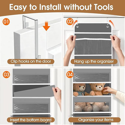 WISELIFE 6-Tier Over The Door Organizer Storage Detachable Design Door Hanging Storage Organizer with Clear Window Behind The Door Storage for Nursery Bedroom Bathroom Pantry Closet Grey