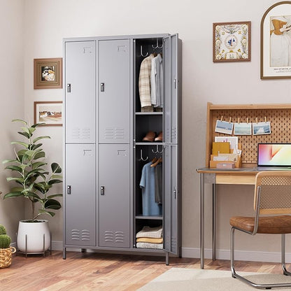 Aobabo Combination Lock Metal Storage Locker for Employees, 6 Doors Lockable Storage Locker with 18 Hooks for Office Gym School, Dark Grey, Assembly Required