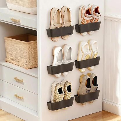 6-Pack Wall Mounted Shoe Rack with Sticky Strips, Space Saving Hanging Shoe Rack, No-Drill Hanging Shoe Shelves, Ideal for RV, Campers, Door, Closet