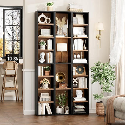 FOTOSOK 2 Pcs 71'' Tall Narrow Bookshelf, 8-Tier Media Tower Rack Set of 2, CD DVD Storage Cabinet with Adjustable Shelves, Tall Narrow Bookcase Skinny Display Bookshelf Slim Shelf, Black/Brown