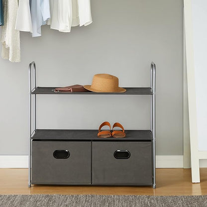 Amazon Basics Freestanding Closet Organizer with Fabric Bins, Drawers and 3 Shelves, Easy to Assemble, Grey, 32.7" x 12.2" x 31"