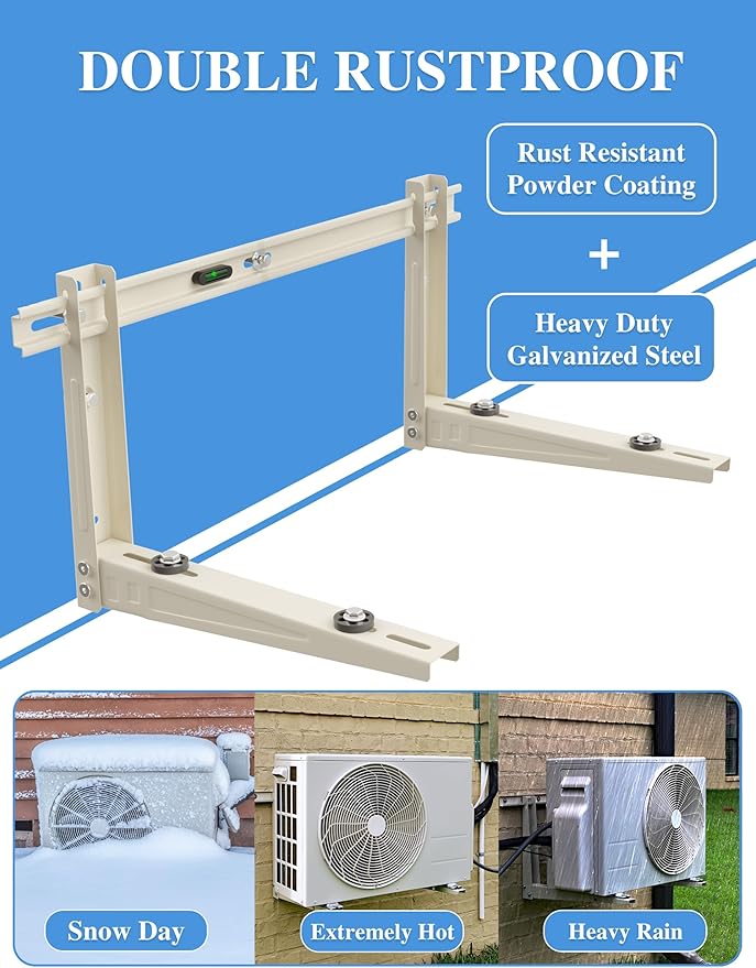 Mini Split Wall Mounting Bracket Outdoor, for 7000-12000 BTU Universal Ductless Air Conditioners, Heat Pumps, Heavy-Duty Mini Split AC Mount, Foldable Mini Split Bracket Max 400 Lb Capacity