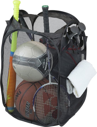 Simple Houseware Mesh Pop-Up Laundry Hamper Basket with Side Pocket, Black