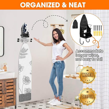 Wall Mount Iron,Ironing Board Hanger for Household Bathroom and Laundry Room, Electric Iron Holder with Hook-for Max 5.4" (Black)
