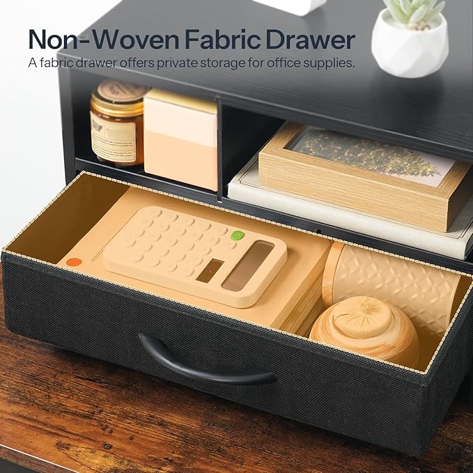 HOOBRO Desktop Printer Stand, Printer Stand Shelf Organizer with Drawer, Wooden Under Desk Printer Table, Storage Shelf, for Home Office Black BB08PS01