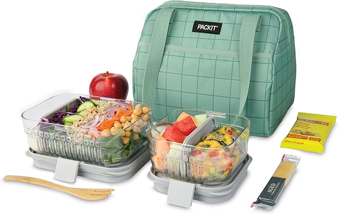 PackIt® Freezable Hampton Lunch Bag, Sports Grid Sage, Built with EcoFreeze® Technology, Collapsible, Reusable, Zip Closure with Front Pocket and Shoulder Straps, Designed for Fresh Office Lunches