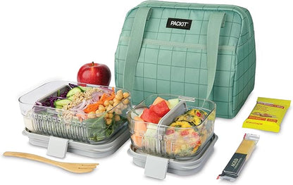 PackIt® Freezable Hampton Lunch Bag, Sports Grid Sage, Built with EcoFreeze® Technology, Collapsible, Reusable, Zip Closure with Front Pocket and Shoulder Straps, Designed for Fresh Office Lunches