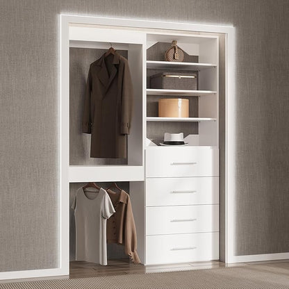 Modular Closet System, 40" Wide Closet Organizer System with Tower and Drawers, Wood Tower Closet Storage for Walk In Closets, Wall Mounted Wardrobe Organizer Kit System, Bedroom, White
