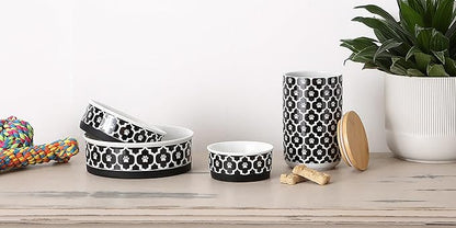 Bone Dry Lattice Collection Pet Bowl & Canister, Treat Canister, 4x6.5 inches, Black