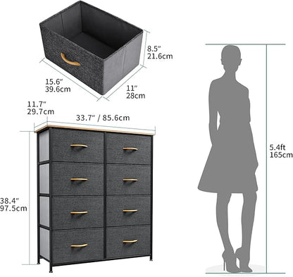 YITAHOME Dresser with 8 Drawers - Fabric Storage Tower, Organizer Unit for Bedroom, Living Room, Hallway, Closets - Sturdy Steel Frame, Wooden Top & Easy Pull Fabric Bins