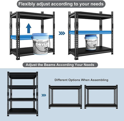 40" W Garage Shelving Heavy Duty，1800LBS Loads Metal Shelving Units and Storage,4-Tier Garage Storage Shelves Heavy Duty, Industrial Utility Shelves,40”W x 16”D x 72”H(Black)
