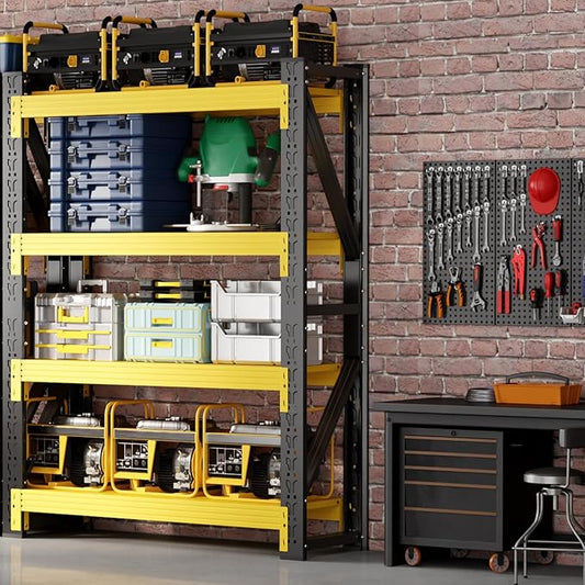 48" W Garage Shelving,4-Tier Heavy Duty Storage Shelves Unit with Adjustable Metal Shelf for Warehouse,Basement,Workshop,4000LBS,48" W x 20" D x 79" H,Black&Yellow