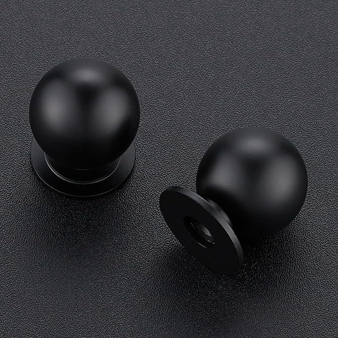 2 Pack Black Cabinet Knobs, Round Dresser Knobs, Ball Kitchen Cabinet Hardware, 0.95" Diameter