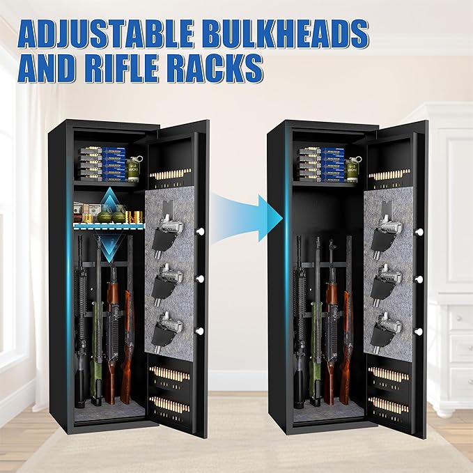 Biometric Gun Safe for Rifles and Pistols, 52" Large Rifle Safe with Fingerprint & Keypad, Metal Gun Cabinet for 5 Long Guns, Standing Rifle Locker with Removable Shelves & Gun Safe Organizer