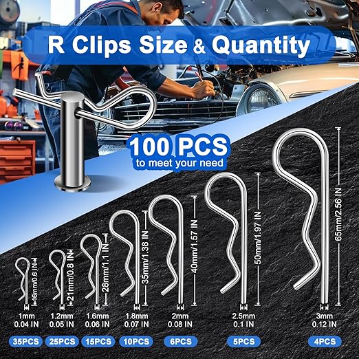 Cotter Pin Assortment Kit, 220PCS Cotter Pins 13 Sizes Premium 304 Stainless Steel Heavy Duty R Clips & Hairpin Split Pin Set, Hardware Pins for Automotive, Trailer, Pin Lock System