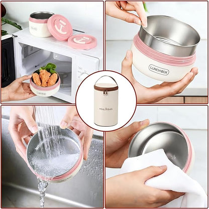 Dandat 3 Pcs Portable Insulated Lunch Container Set for Adult, Stackable Stainless Steel Bento Box for Hot Food with Insulated Lunch Bag Unisex 3 Separate Thermal Food Container (Pink)