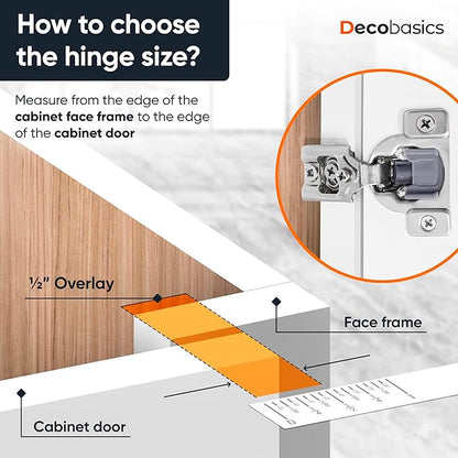 Decobasics 50 Pack Soft Close Cabinet Hinges – 3/4" Overlay for Kitchen Cabinet Doors, Face Frame Concealed Hidden Hinges – Stainless Steel, Self-Closing with 3-Way Adjustment & Slow Close Damper