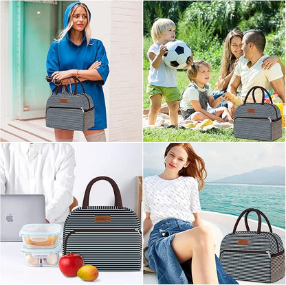 Coobiiya Lunch Bag Women, Lunch Box for Women Adult Men, Small Leakproof Cute Lunch Tote Large Capacity Reusable Insulated Cooler Lunch Container for Work/Office/Picnic/Travel-Stripe