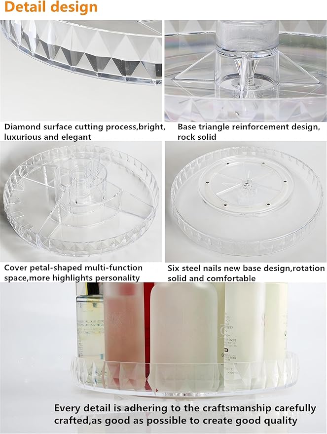 Diamond Pattern Three Layers Perfume Organizer, 360 Rotating Diamond Cosmetic Storage Box Transparent Acrylic Swivel Shelf Desktop Skin Care Product Dresser Finishing Valentines Day Gifts