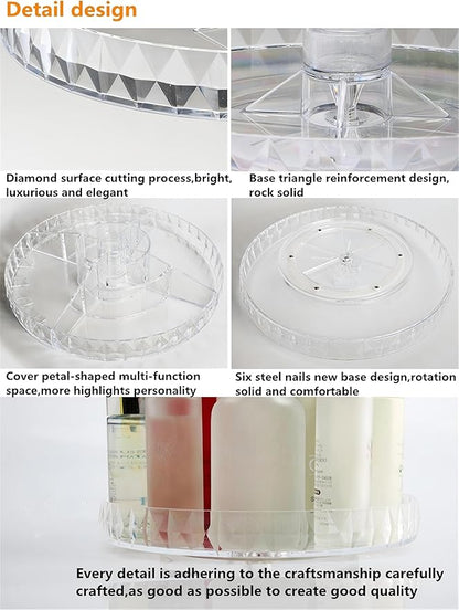 Diamond Pattern Three Layers Perfume Organizer, 360 Rotating Diamond Cosmetic Storage Box Transparent Acrylic Swivel Shelf Desktop Skin Care Product Dresser Finishing Valentines Day Gifts