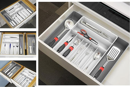 Simple Houseware Expandable Kitchen Drawer Flatware Organizer, Gray/White