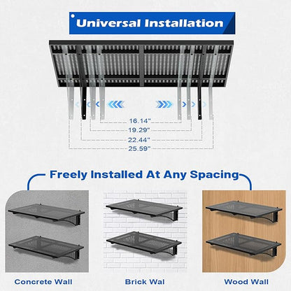 YOLENY 2-Pack 2x3FT Adjustable Garage Wall Shelving, 500lbs Load Capacity Heavy Duty Wall Mount Storage Shelf, Metal Floating Shelves Organizer for Workshop, Garage Storage Rack with Hooks
