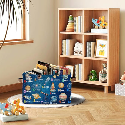 Space Planet Rectangle Storage Basket - Space Themed Collection Collapsible Storage Baskets with Handles - Astronaut Toy Bins - Cosmic Rocket Pattern Storages Bin for Kids Clothes, Gift, Book