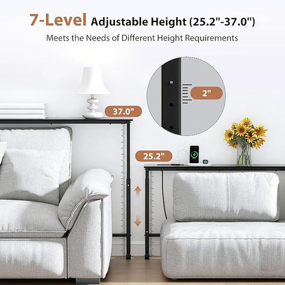 GRLEAF 35" Adjustable Height Narrow Console Table with Power Outlets, Long Sofa Table with Charging Station Behind Couch Table Skinny Entryway Table for Living Room, Hallway and Office – Black