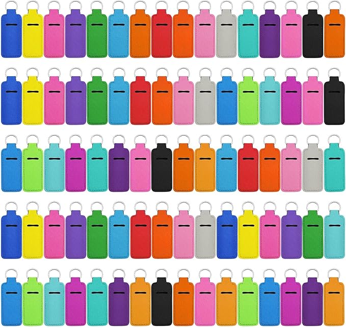 Yisong 40/60/ 80 Pack Lipstick Holder Keychains Bulk Neoprene Lip Balm Holder Keychain Lip Gloss Sleeve Pocket Women Presents