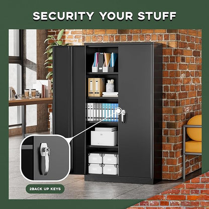 Greenvelly 72" H Metal Storage Cabinet, 36" W x 18" D Black Locking Metal Cabinet Garage Storage Cabinet with Doors and 4 Adjustable Shelves, Lockable Steel Cabinets for Home Office, Garage, School