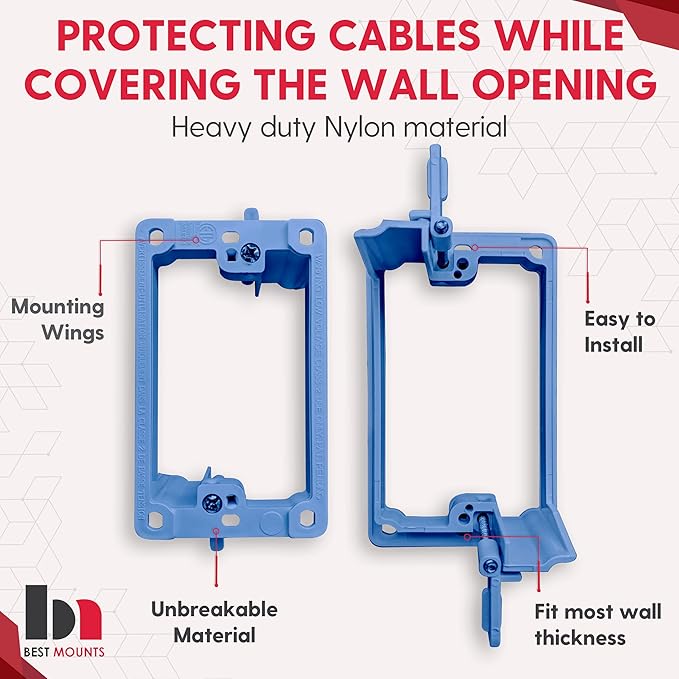 BestMounts - 5 Pack Low Voltage Mounting Brackets 1 Gang for Drywall Outlet Cable Pass Through Wall Plates - Cable Wall Plate Bracket for Old Work, Telephone Wires, Network Cable, HDMI, Speaker Wire