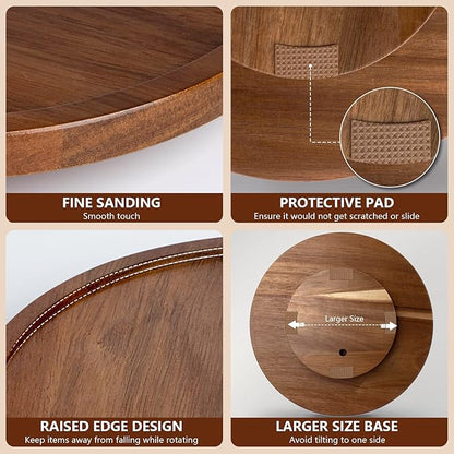 Lazy Susan Organizer for Table, 12 Inch Wooden Lazy Susan Turntable for Cabinet, Acacia Wood Turntable Kitchen Spice Rack (2 Pack)