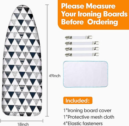Ironing Board Cover and Pad, 18x49 Extra Wide Thick Iron Padding, Scorch & Stain Resistant Ironing Board Cover, Heavy Duty Iron Board Padded with Adjustable Fasteners, Geometric Triangles