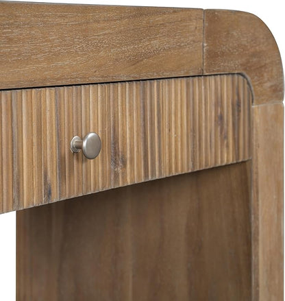 54.3" Rustic Console Table with Fluted Drawer Front,Entryway Table with Curved Corners & Thick Legs,Sturdy Sofa Table for Hallway & Living Room,Natural