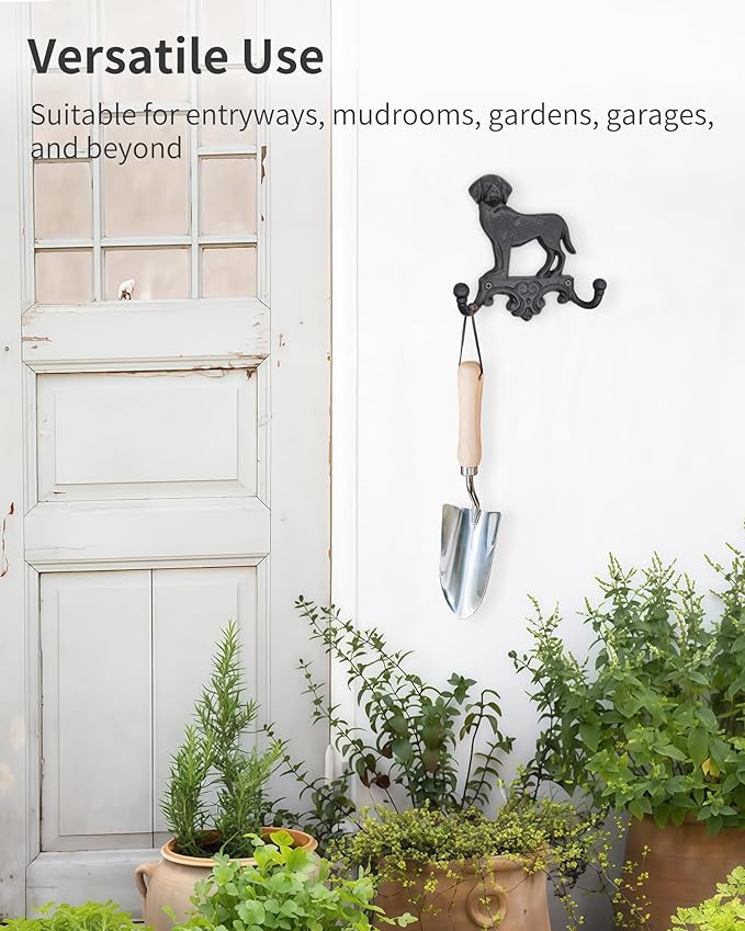 Cast Iron Dog Wall Hooks for Hanging, Heavy Duty Dog Leash Holder for Wall Mount Coat Hooks Decorative Key Hanger Vintage Farmhouse Entryway Cute Animal Decor Rustic Black 2 Pack