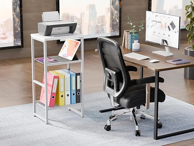3 Tier Metal Printer Stand Shelf, White Side Table for Printer, Fax Marchine