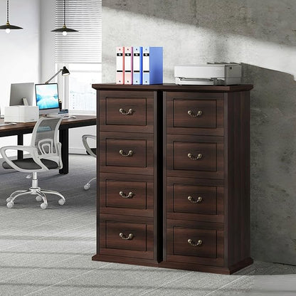 Tribesigns 4-Drawer File Filing Cabinet Set of 2, Vertical File Cabinet Hofice Wood Filing Cabinet for A4 /Letter Size Narrow Tall File Storage for Honhe Office, Walnut