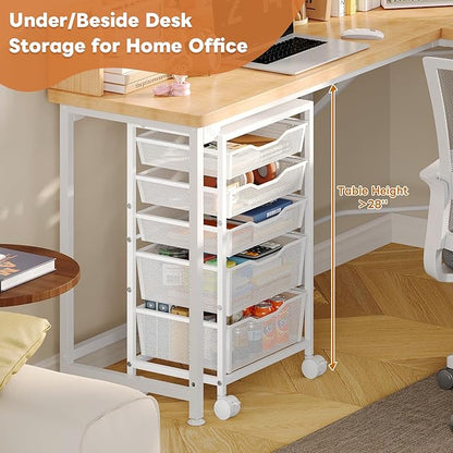 Rolling Storage Cart with 5 Drawers, Metal Utility Cart with Lockable Wheels, Craft Storage Art Cart, Rolling Drawer Cart for Living Room, Bedroom, Bathroom, Office, Home, White
