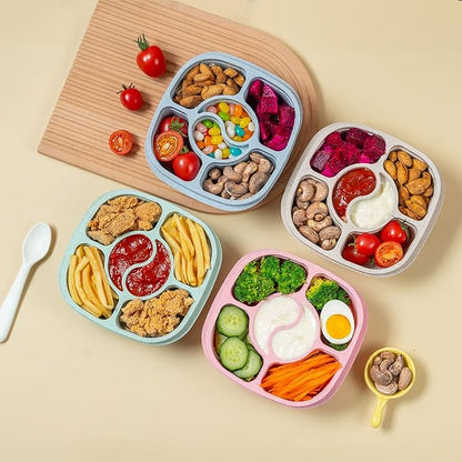 4 Pack Snack Containers, 6 Compartments Bento Snack Boxes, Reusable Meal Prep Lunch Containers BPA-Free, Divided Food Storage Containers for Work Travel