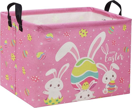 Rectangular Easter Baskets Gift Basket Empty Pink Bunny Kids Storage Bin Baby Boy Basket Kids Toy Storage Bin Organizer Box Easter Room Decor for Home(Pink Easter)